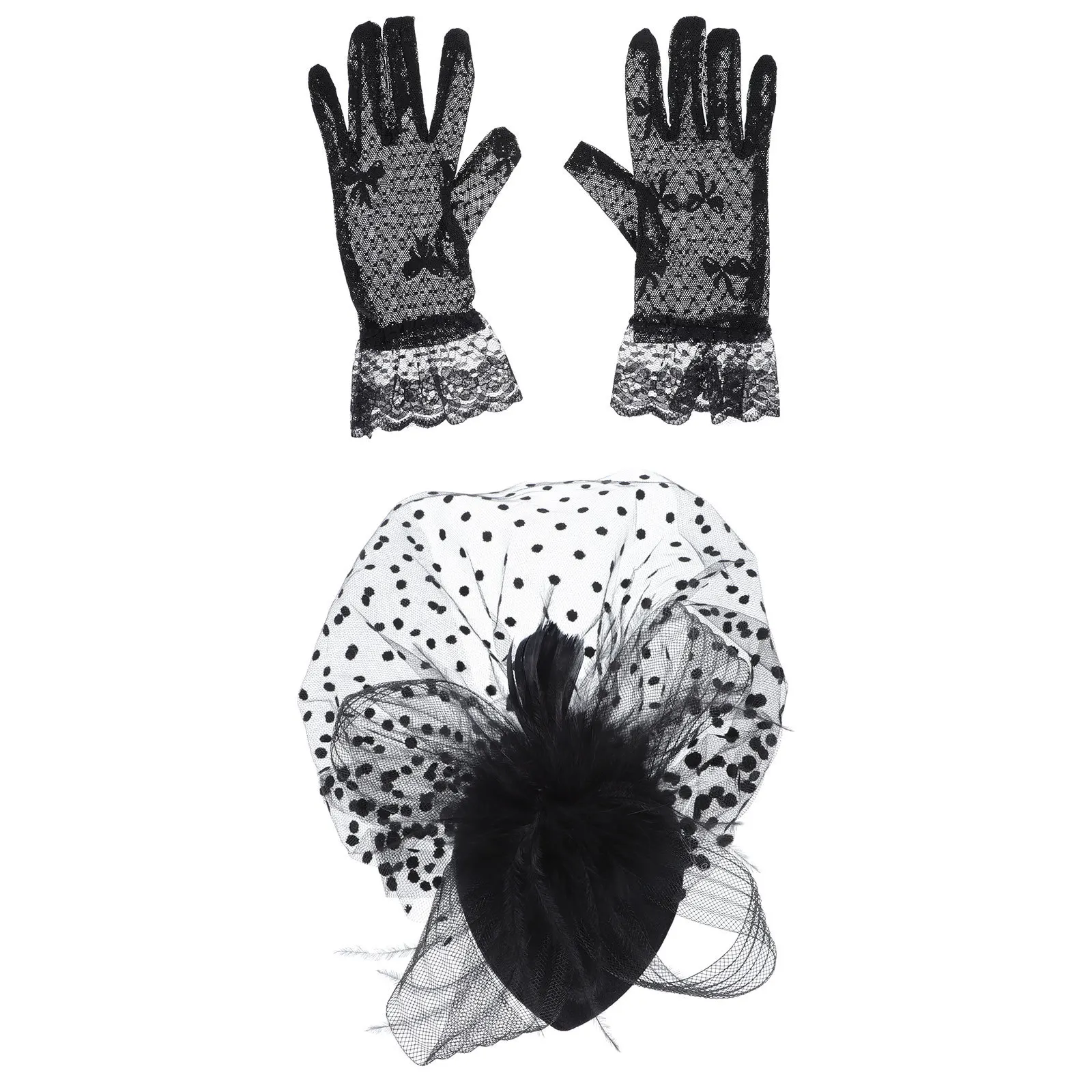 

1 set 1 Set Net Yarn Hat Glove Kit Vintage Banquet Party Accessory For Women Wedding Masquerade Event Mesh Hair Decoration Gauze