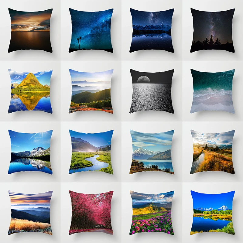 

Night Starry Sky Natural Landscape Printing Pillow Cover Sofa Decoration Car Office Seat Cushion Room Home