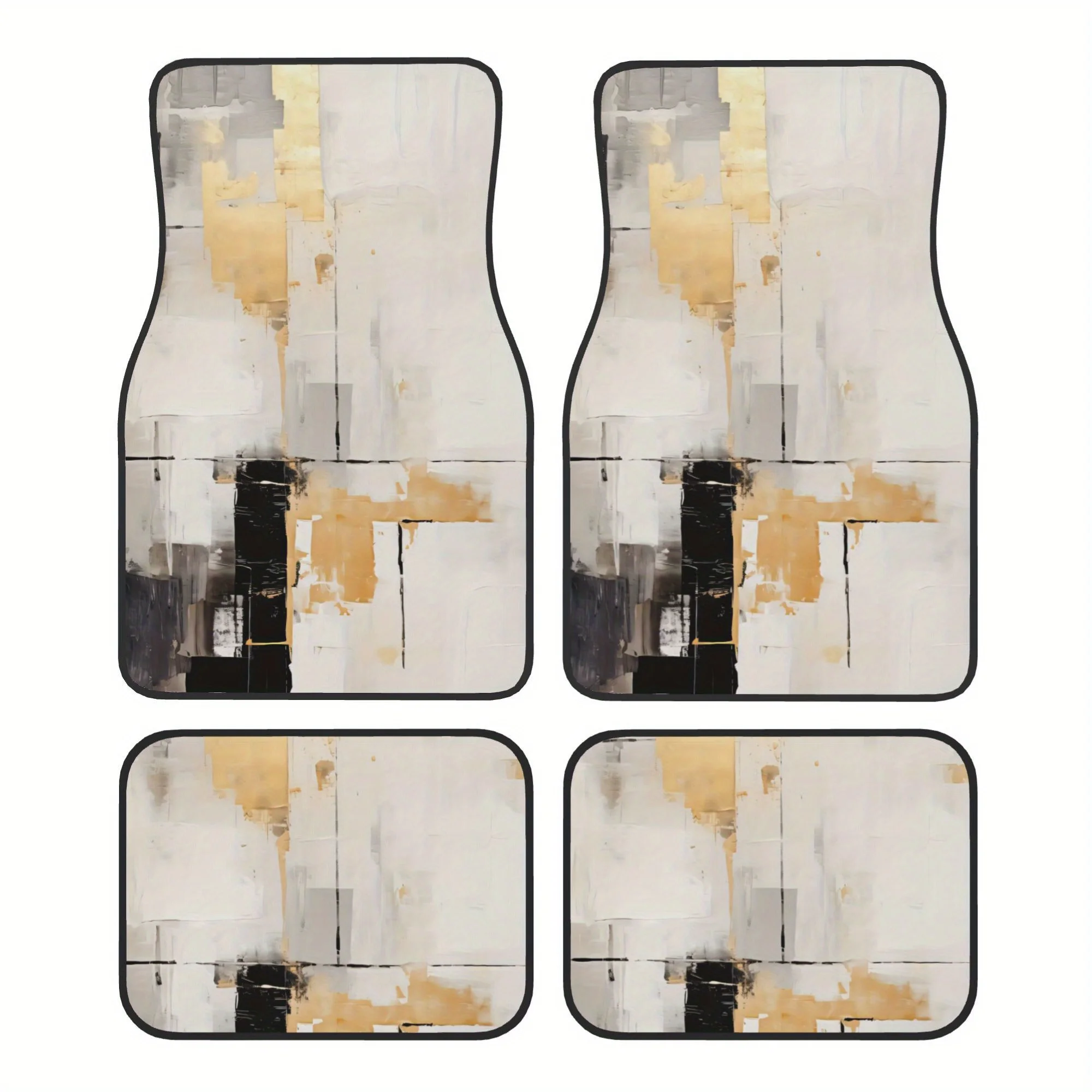 4pcs Illustration Of A Painting Of A Cityscape With Buildings And A Clock Pattern Universal Car Floor Mats - Polyester Material,