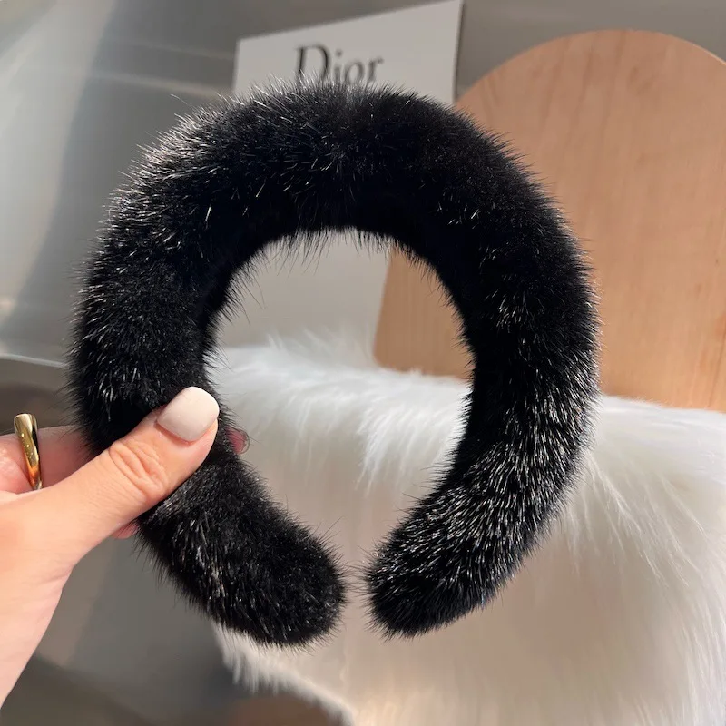 2024 Hot Sale Women Luxury Winter 100% Real Mink Fur Headbands High Quality Real Fur Hair Band Lady Fashion Hair Hoop Furry Gift