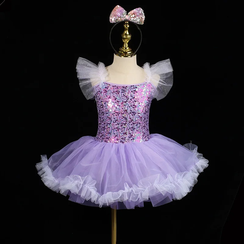 女の子ダンス衣装バレエ衣装女の子ステージダンス衣装子供チュチュバレエドレスパフォーマンスダンスウェアパープル