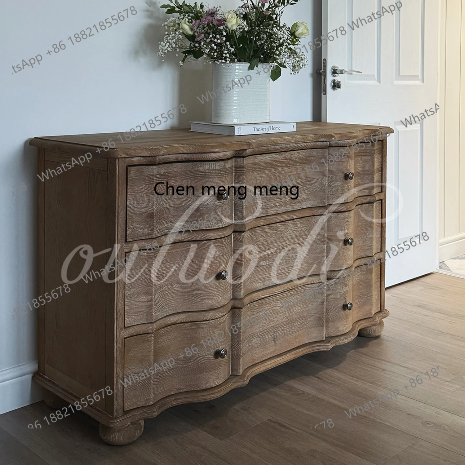 American retro solid wood chest cabinet, living room locker, French bedroom, bedside three-bucket cabinet, storage cabinet