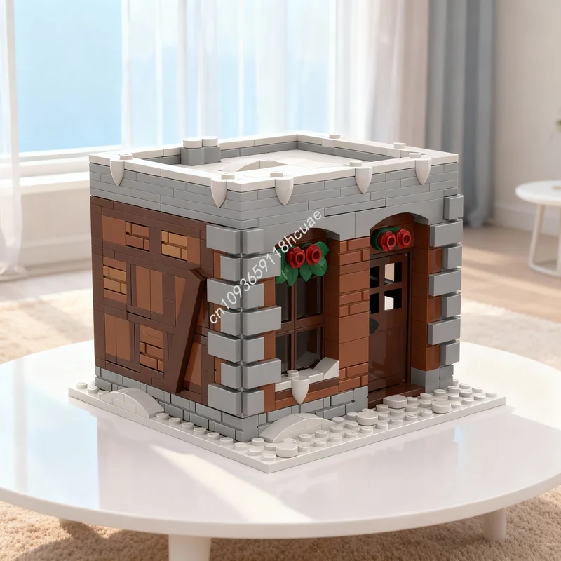 

621 деталей MOC: Сезонная зимняя рождественская пиццерия — конструктор, модель для сборки, развивающая игрушка, рождественский подарок