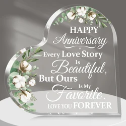 Acrylic Heart Plaque Happy Anniversary Present for Wife Husband,Love You Forever Gifts for Wedding Best Anniversary Gift for Her