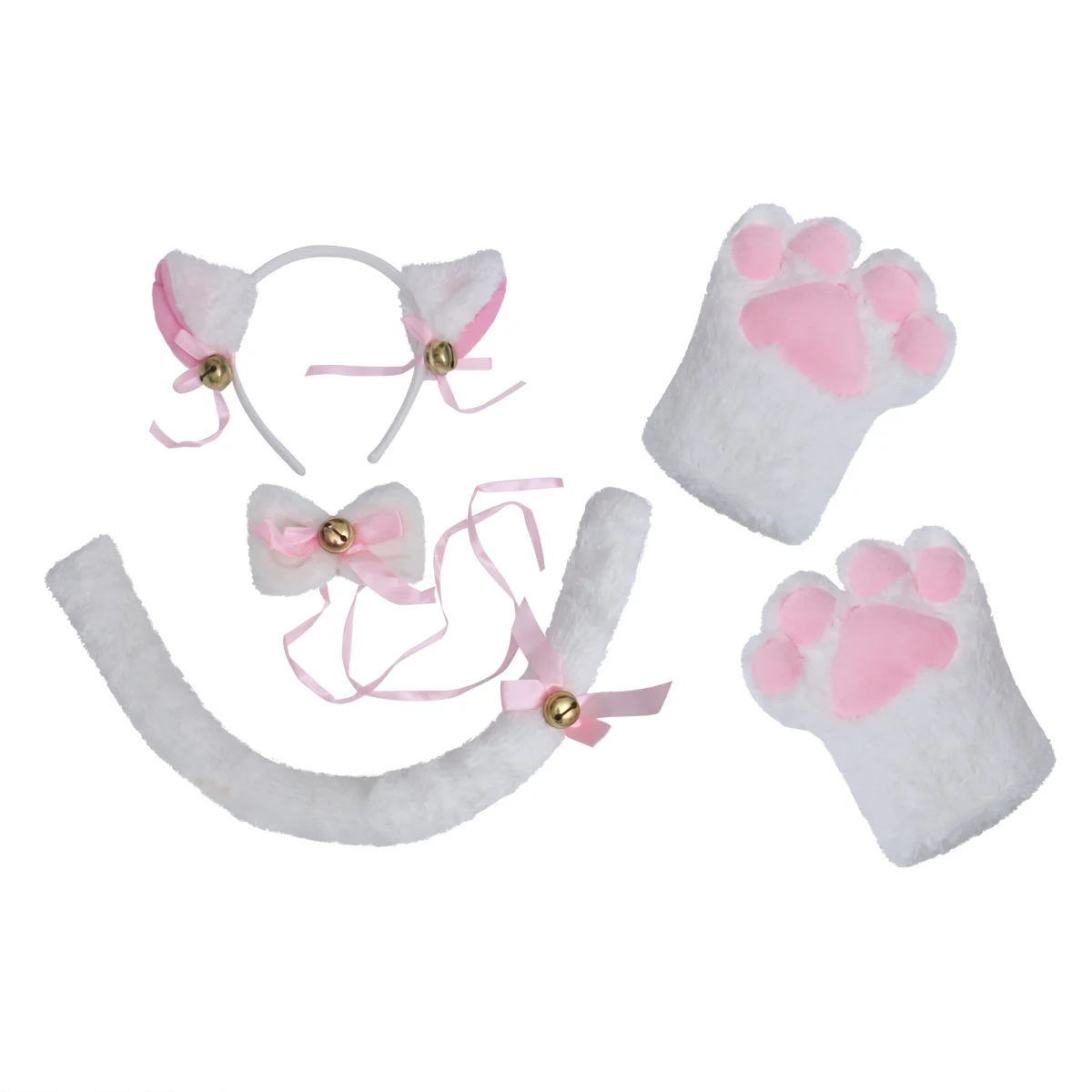 Conjunto de fantasia de cosplay de gato, 5 peças, inclui orelhas de cauda, colar, patas, luvas, confortáveis, acessórios de festa de longa duração