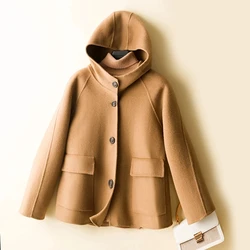 Female Double-Sided Cashmere Hooded Small Coat Woolen Pure Wool Short Coats Small Autumn And Winter Women's Top