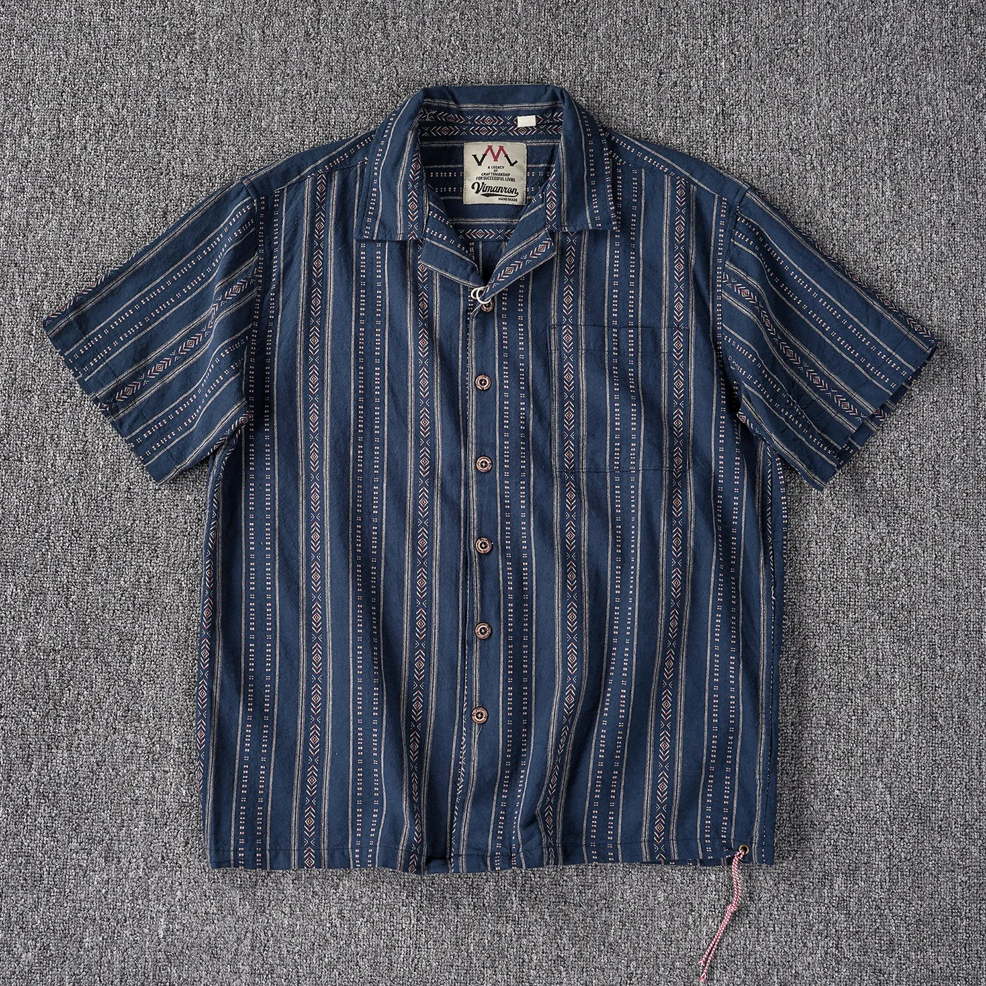 100% cotton Cuban collar yarn-dyed striped short-sleeved shirt for men summer new American trendy shirt