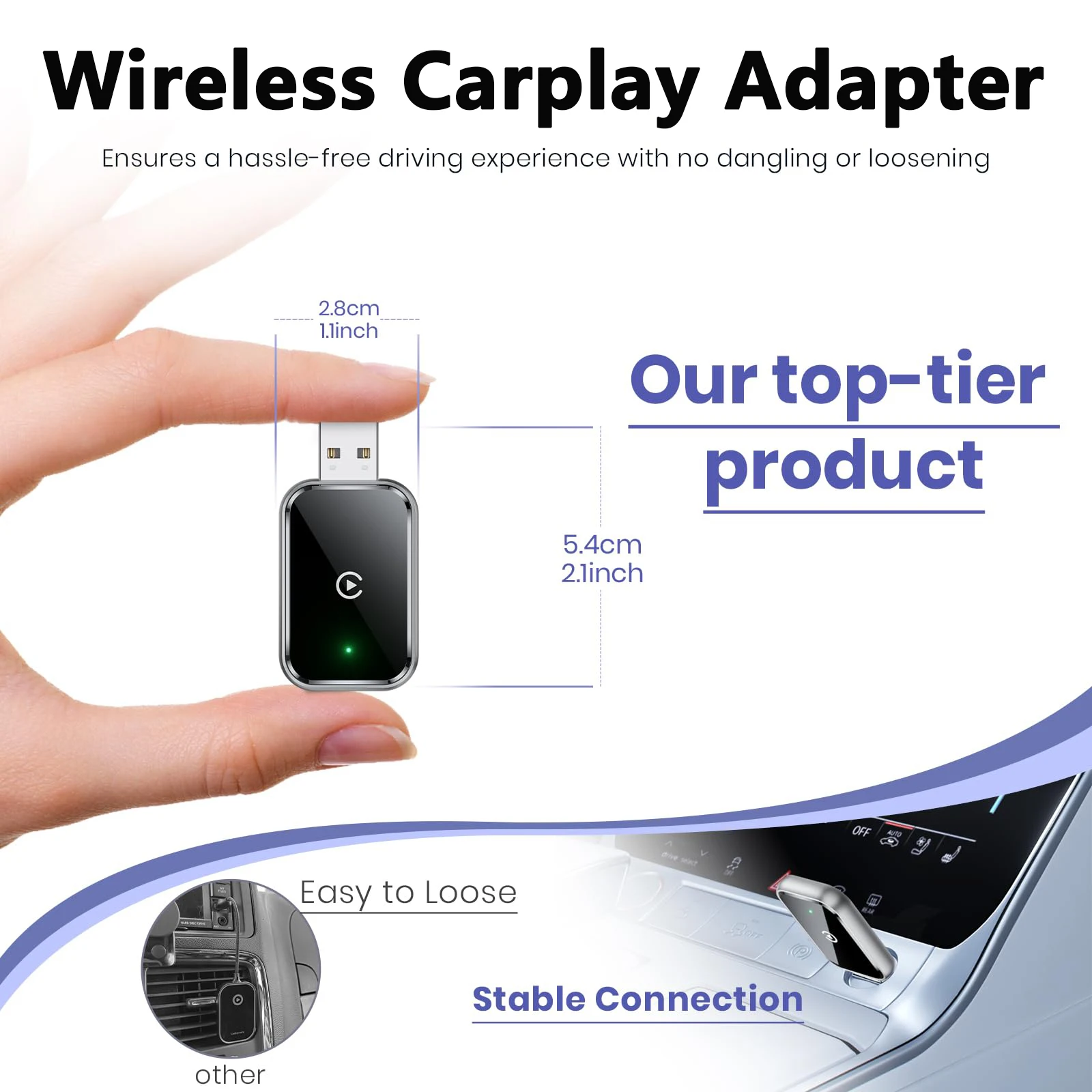 

Wireless CarPlay Adapter for iPhone, Convert Wired to Wireless Apple CarPlay Adapter, Mini Size with Extension Cable USB & USB-C