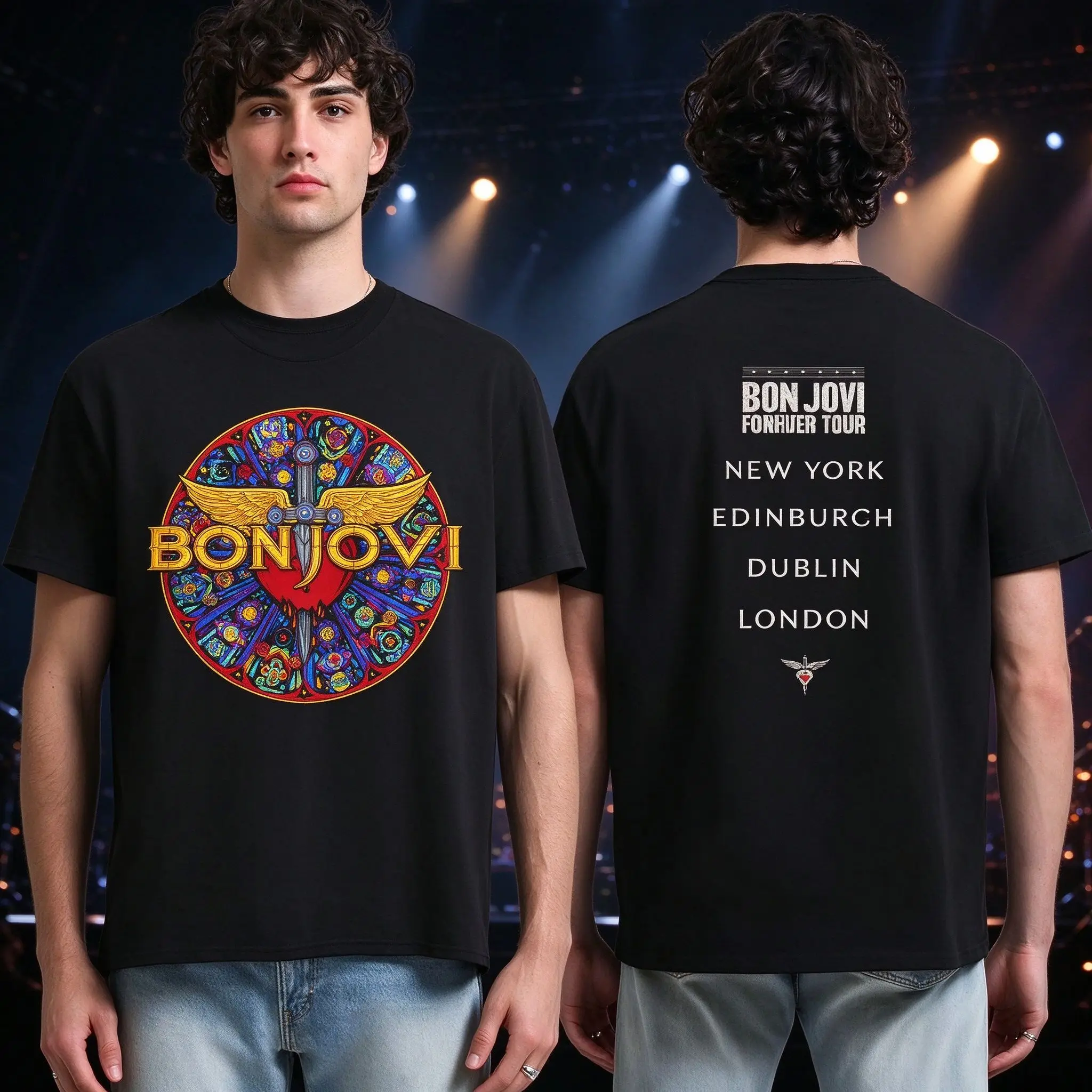 New Bon Jovi 2026 Tour Double-sided Graphic T Shirt Men Women Cotton Short Sleeve Summer Vintage Rock Oversized Unisex Top Tee