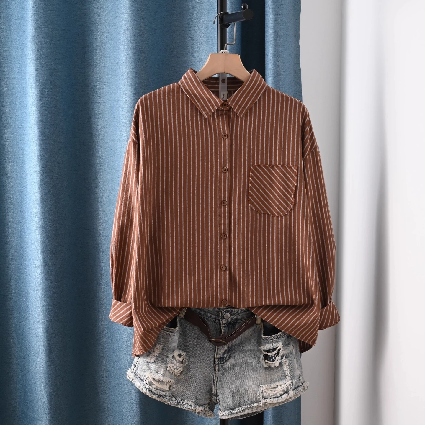 

Осенняя одежда Enianechu, корейские женские рубашки с длинными рукавами, полосатые рубашки из хлопковой пряжи в японском стиле для женщин, винтажные топы