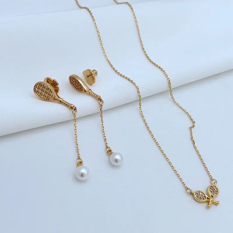 KS, nueva moda europea y americana, temperamento, dulce circón con incrustaciones, forma de raqueta de bádminton, collar de pendientes lineales para mujer
