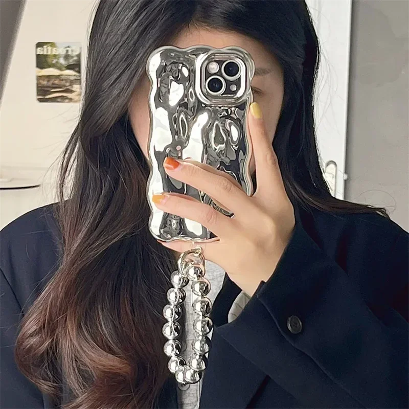 

Silver Plating Suitable For iPhone 14 Case 13 Pro Max 12 11 Crossbody Bracelet Hanging Rope Anti Fall 15 Pro Protective Cover