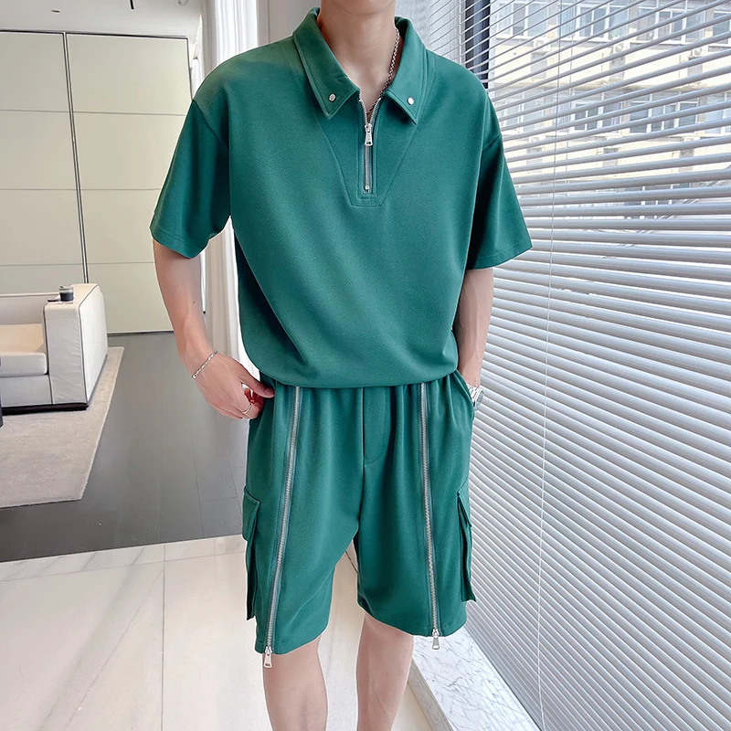 

Cool Summer Casual Sportswear Set for Men Zipper Design ort Sve irt And orts Two-Piece Set Teenage Boy Faion