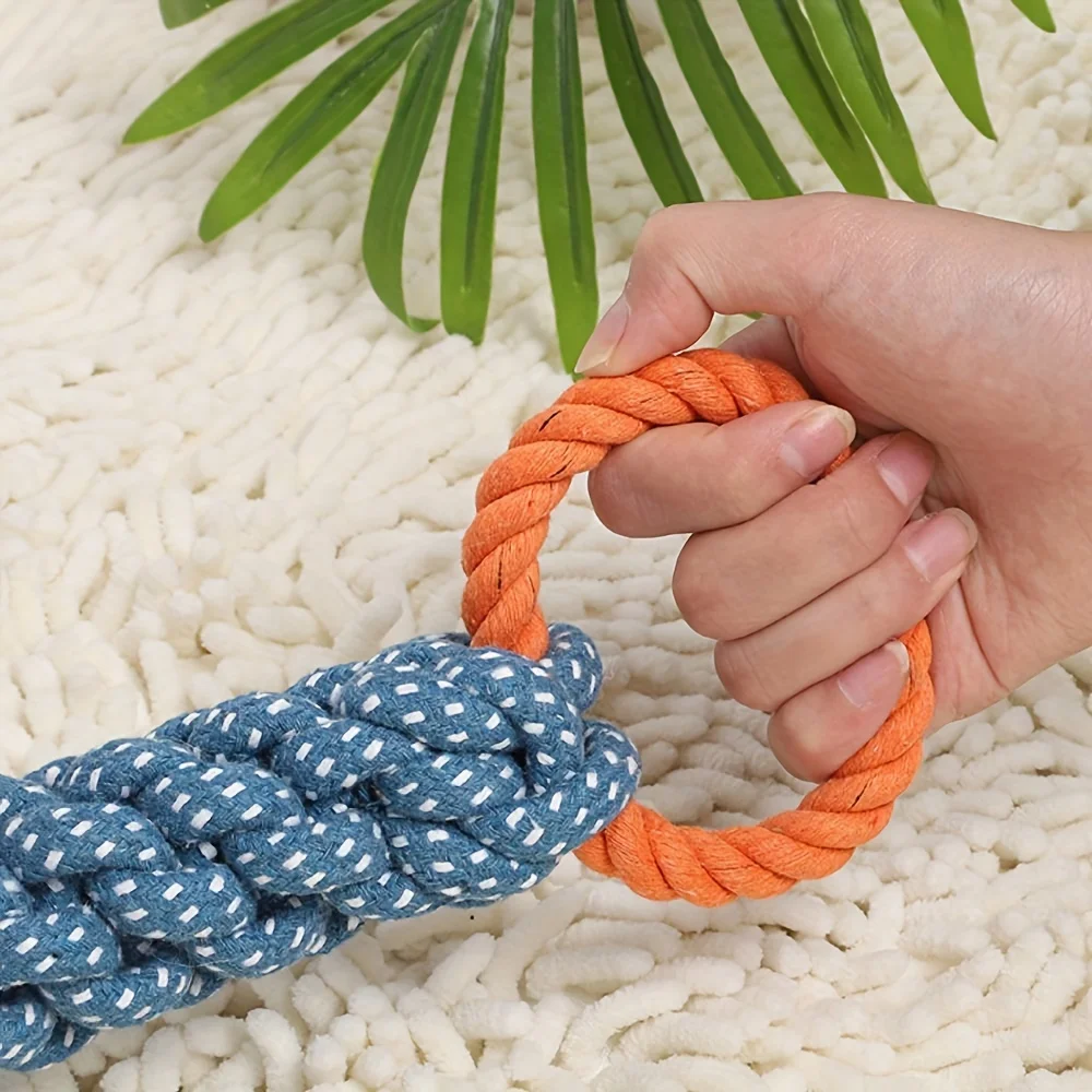 Durable Double-Ring Cotton Blend Dog Rope Toy - Bite-Resistant, Interactive Tug Play For Medium To Large Breeds