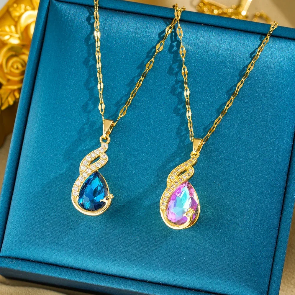 Ослепительное синее ожерелье с кристаллами павлина — это модное и модное короткое женское ожерелье на ключице.