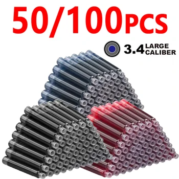 50/100pcs Fountain Pen Ink Cartridges Black Blue Red Color Set of 3.4 mm Refill Ink…