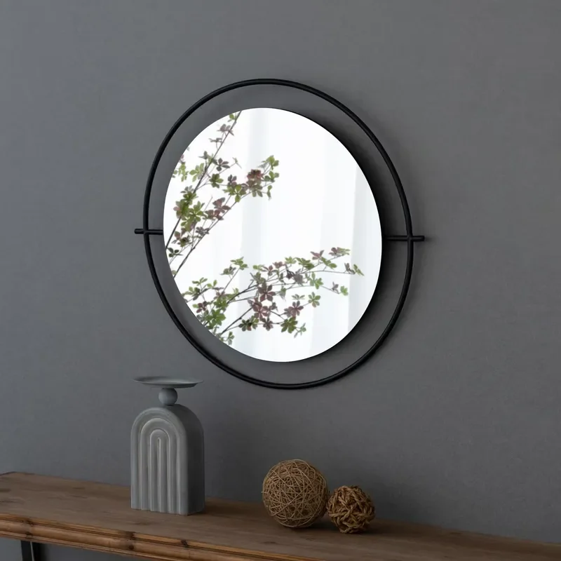 for Modern Round Wall Mirror with Black Metal Frame Geometric Decorative Mirror  Home Room Decoration Personalized Design