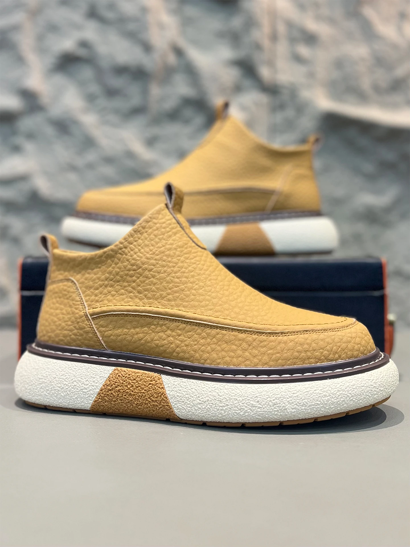 

Men's High-Top Leather Boots Winter Casual oes Mid-Cut Fce Lined Thi Bot ort Boots Comfortable All-Match