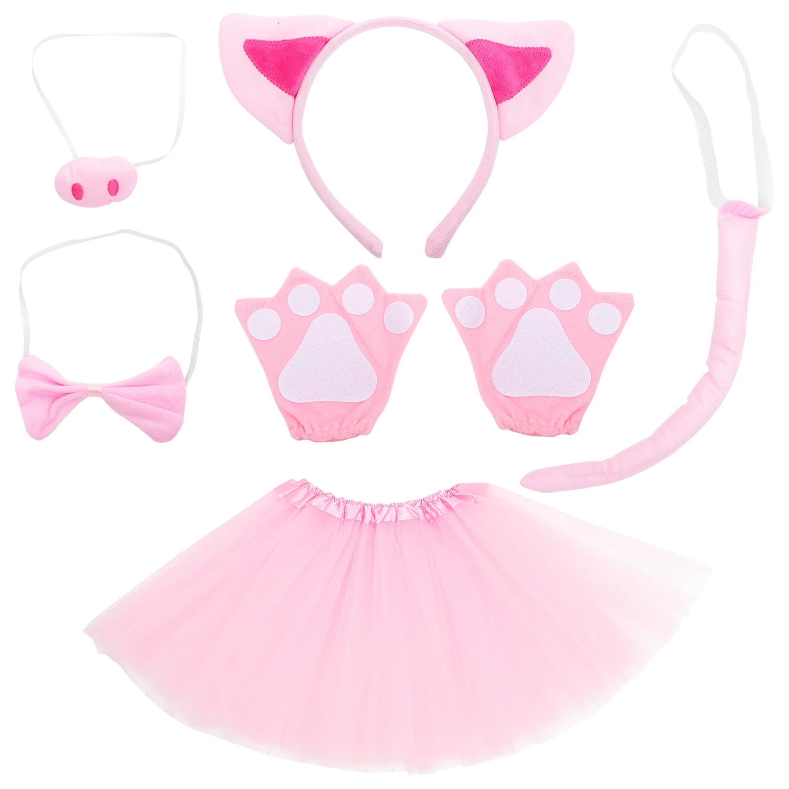 

Cartoon Pink Pig Ears Headband Kids Costume with Gloves Mesh Skirt for Animal Cosplay Party Supplies Fun Halloween Stage