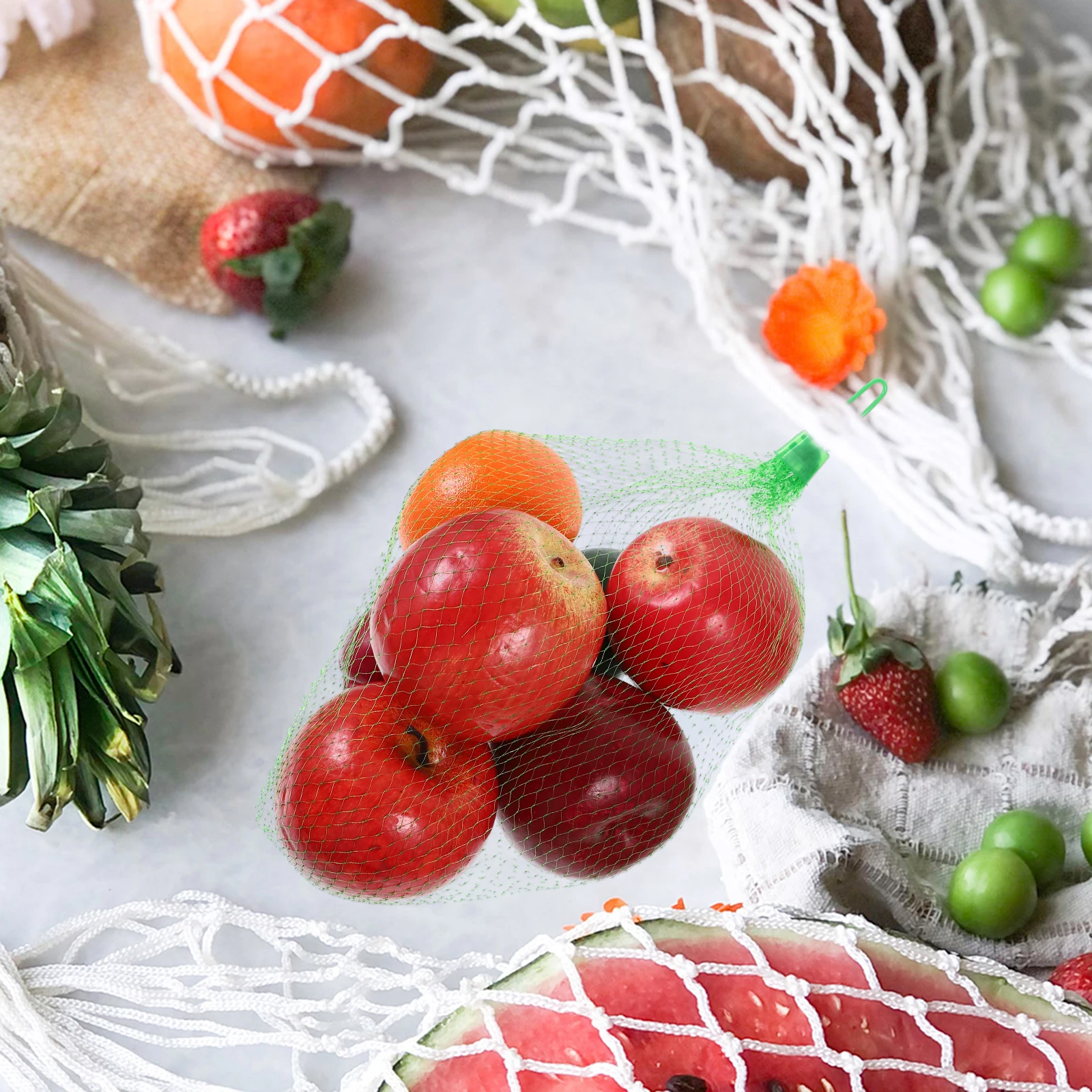 

100pcs Thickened Mesh Bags 45cm Red Portable Design for Fruit Storage Washable Foldable Vegetable Shopping Bags with Rope