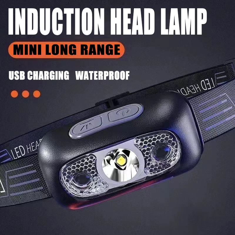 LED Strong Light Long Range Intelligent Sensing Headlight Mini Portable Headworn Flashlight Outdoor Night Fishing Light