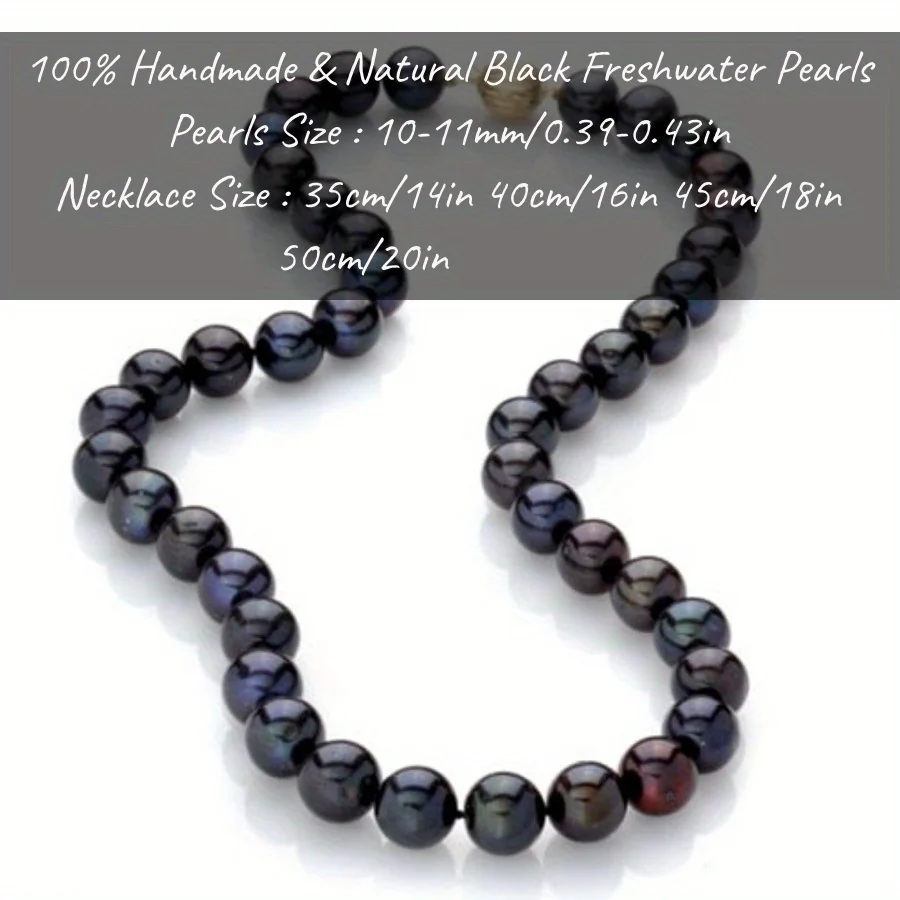 MYSOYA 10-11 مللي متر قلادة لؤلؤ المياه العذبة السوداء مع صندوق هدايا هدية مثالية لحفلات الزفاف وأعياد الميلاد وعيد الشكر وعيد الميلاد والعام الجديد #2