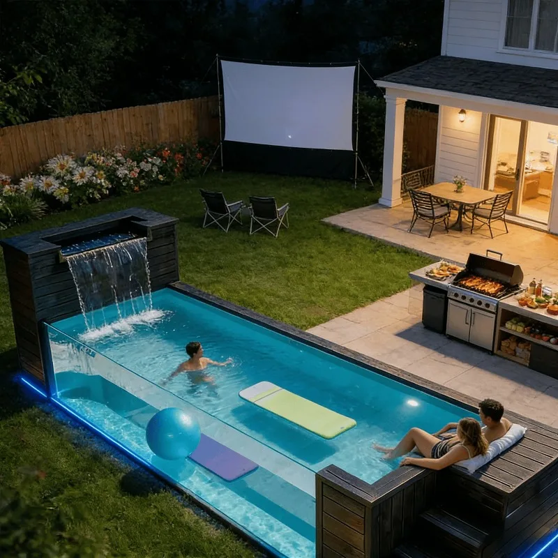 Portable FRP Container Swimming Pool with LED Light and Filtration System