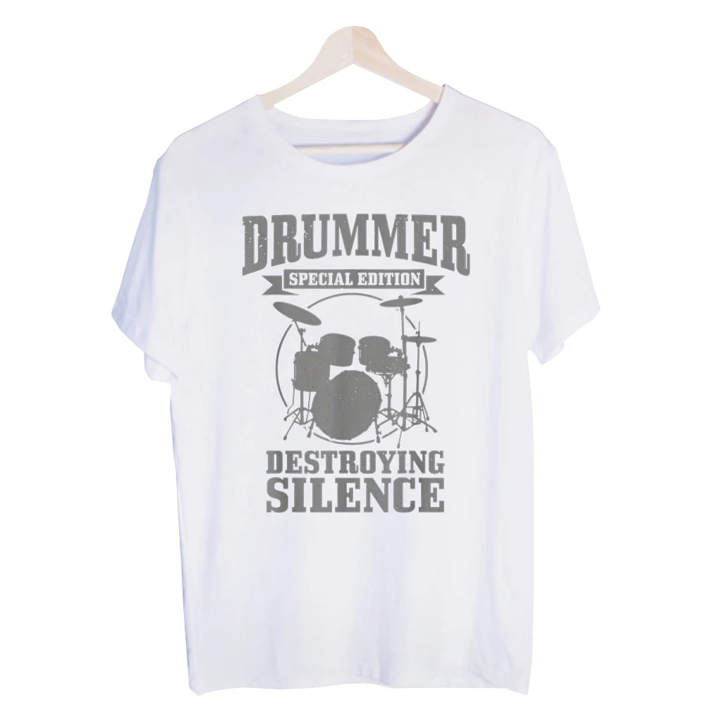 Men's Drums and Typography Graphic Tee, Short Sleeve Crew Neck T-Shirt for Music Lovers and Casual Daily Wear