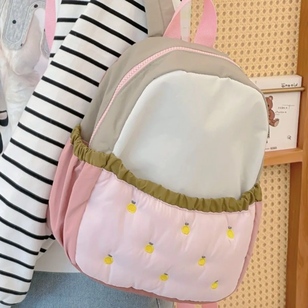 Cute Nylon Children Backpack Embroidery Fruit Cartoon Daypack Cloth Multicolor Students School Bag Kids