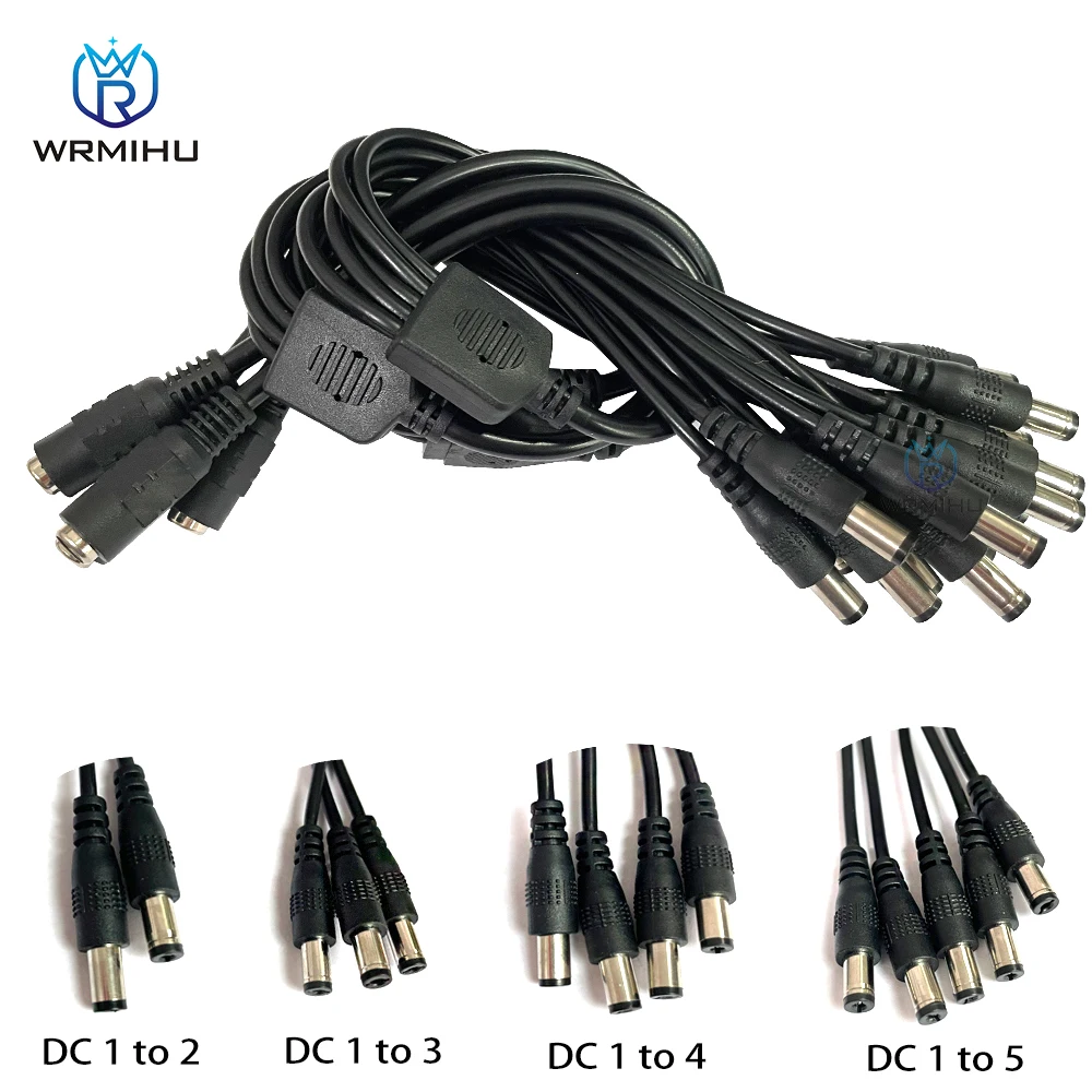 1pcs CCTV Security Camera 1 DC Female To 2/3/4/5 Male plug Power Cord adapter Connector Cable Splitter for  LED Strip lights