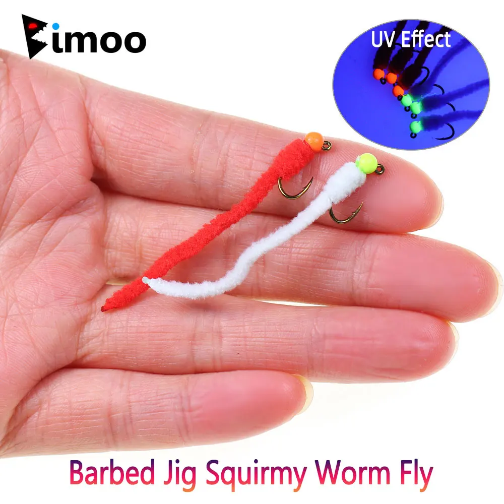 

Bimoo 6PCS #12 Barbed Jig Squirmy Worm Fly Fast Sinking Wet Artificial EarthWorm Fly Trout Bass Blugill Grayling Fishing Lures
