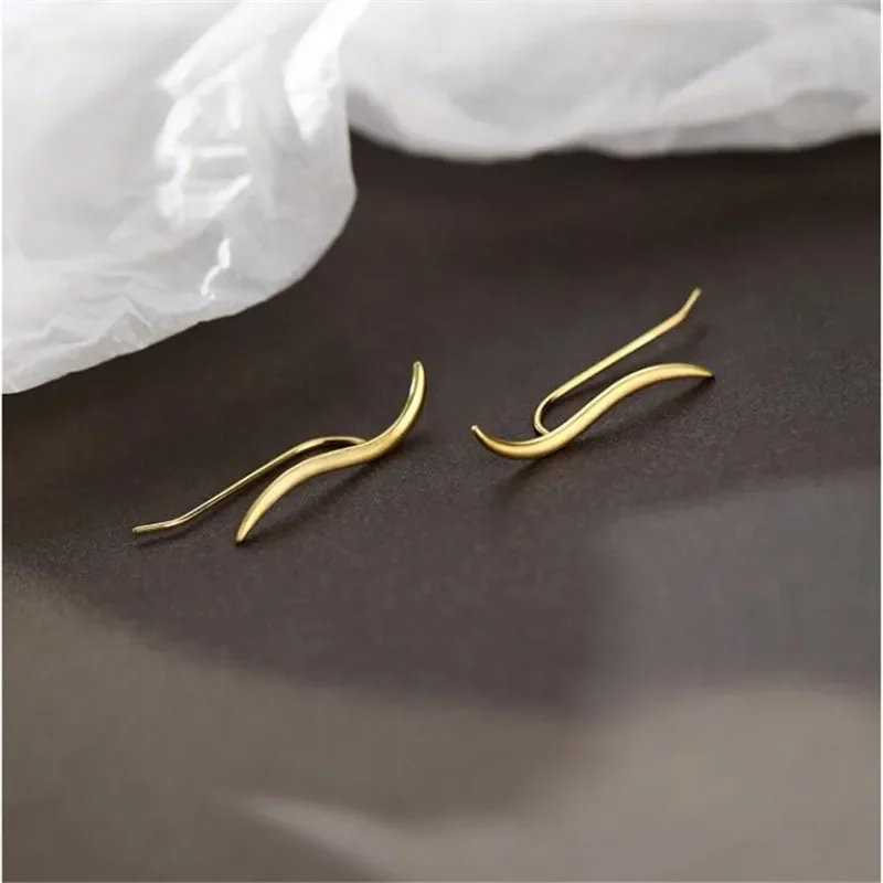 S925 الفضة إبرة قرط الاذن المرصع للنساء بسيط موجة خط ثقب الأقراط الفتيات المتخصصة تصميم حزب مجوهرات اكسسوارات هدية #6