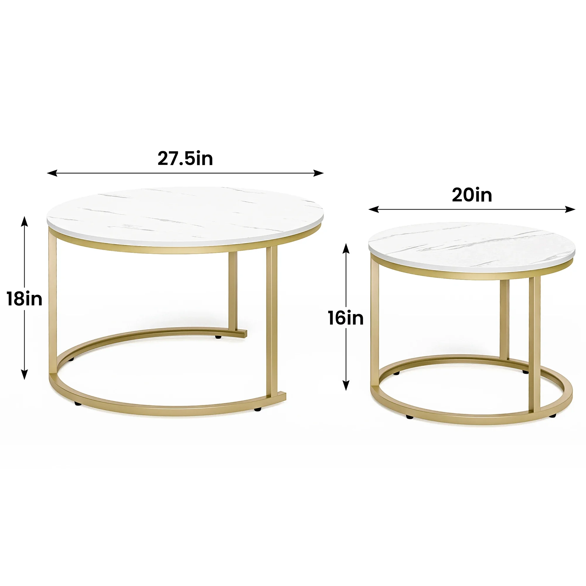 

For 27.5" Nesting Coffee Table,Round Marble Table Set of 2,Wooden Round Marble Nesting Desk,Circular Modern Coffee Desk