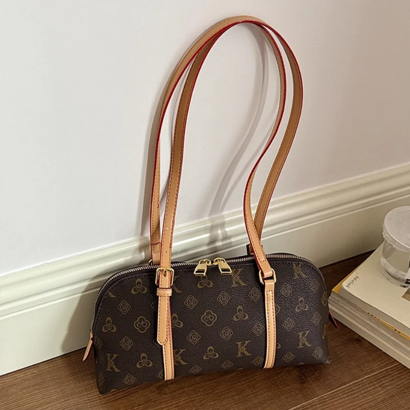 

Women Vintage Handbag 2026 New Monogram Print Crossbody Bag High Quality Mini Cylinder Baguette Shoulder Purse For Women Daily C
