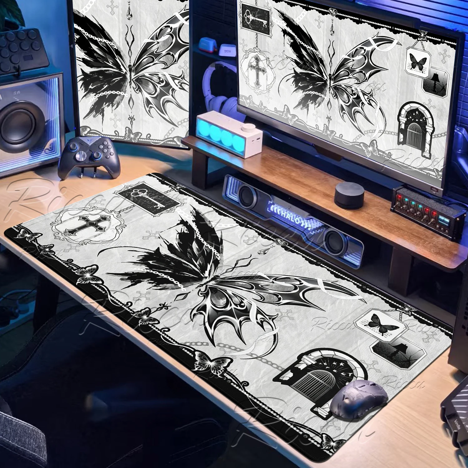 New Black Goth Desk Mat Extended Desk Pad XXL Mouse Pad Office Computer Keyboard Decoration Mousepad Gamer Stitched Edge Carpets