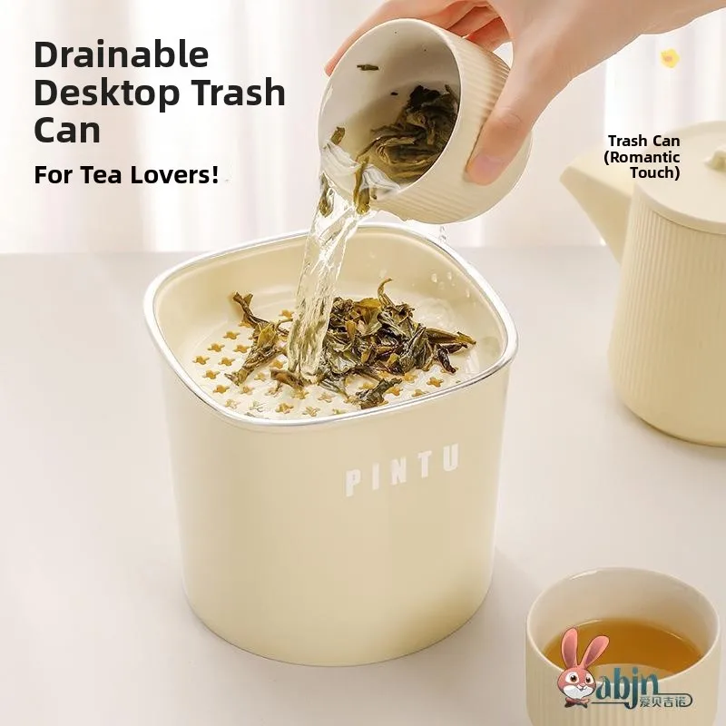 

Aesthetic Desktop Trash Can Office Uncovered Classification Living Room Waste Paper Basket Tea Drainage Bucket