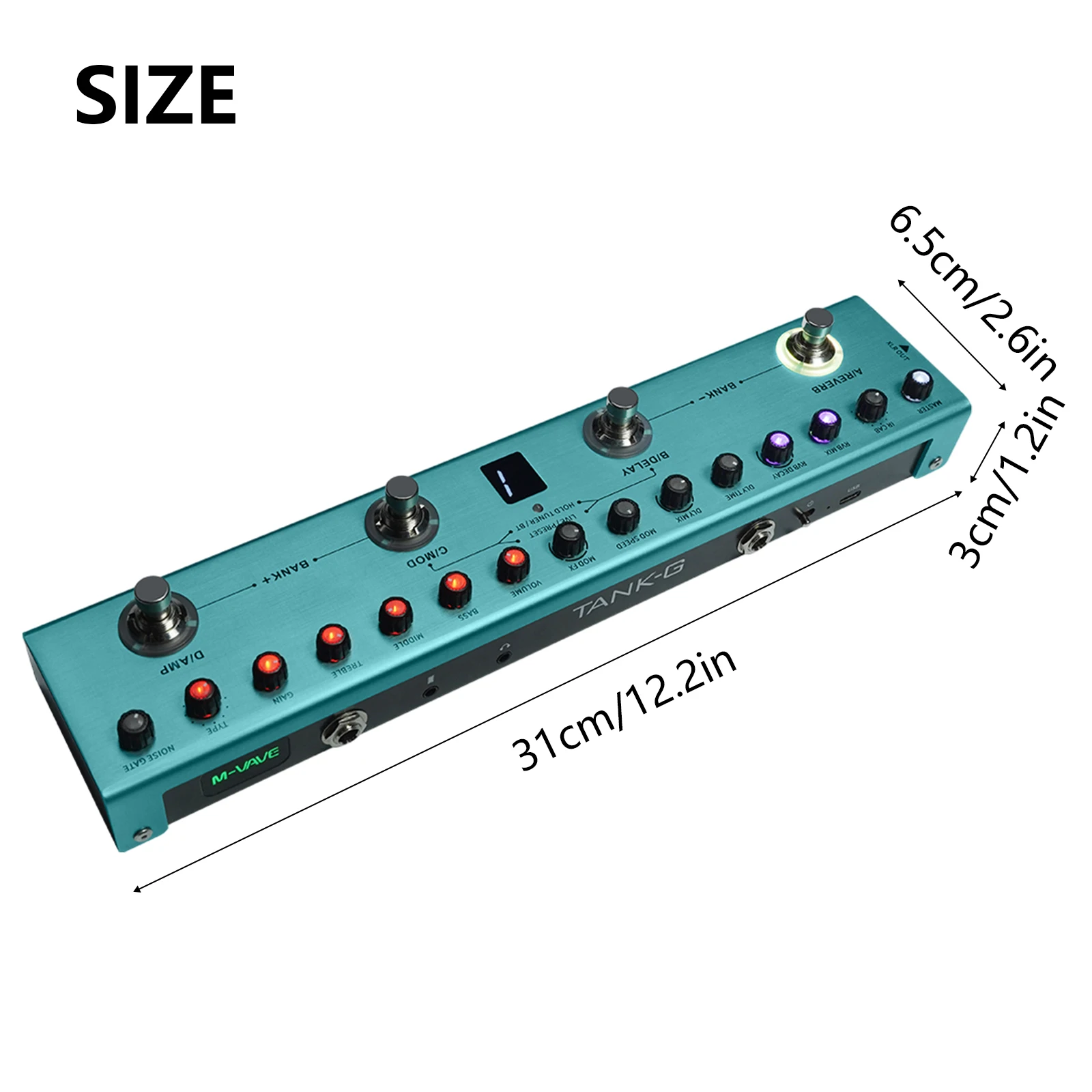 M-VAVE tanki-G Pedal multi-efek gitar, 36 preset dapat diisi ulang 9 Slot Preamp 8 Slot kabin IR 3 efek modulasi/Delay/Reverb