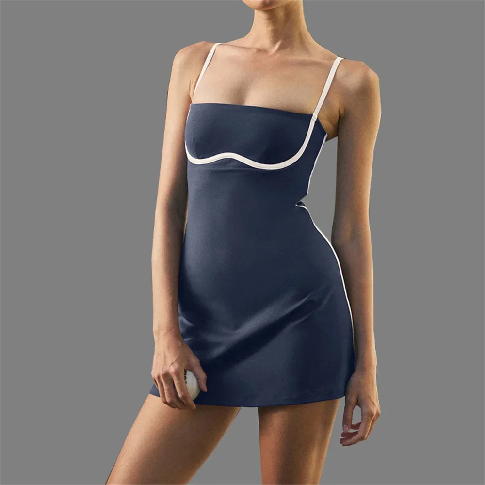 Workout Tennis Yoga Set Dress With Pad Sleeveless Yoga Jumpsuit Dress Gym Built Workout Skorts Anti Shorts Golf Sport Mini Dress