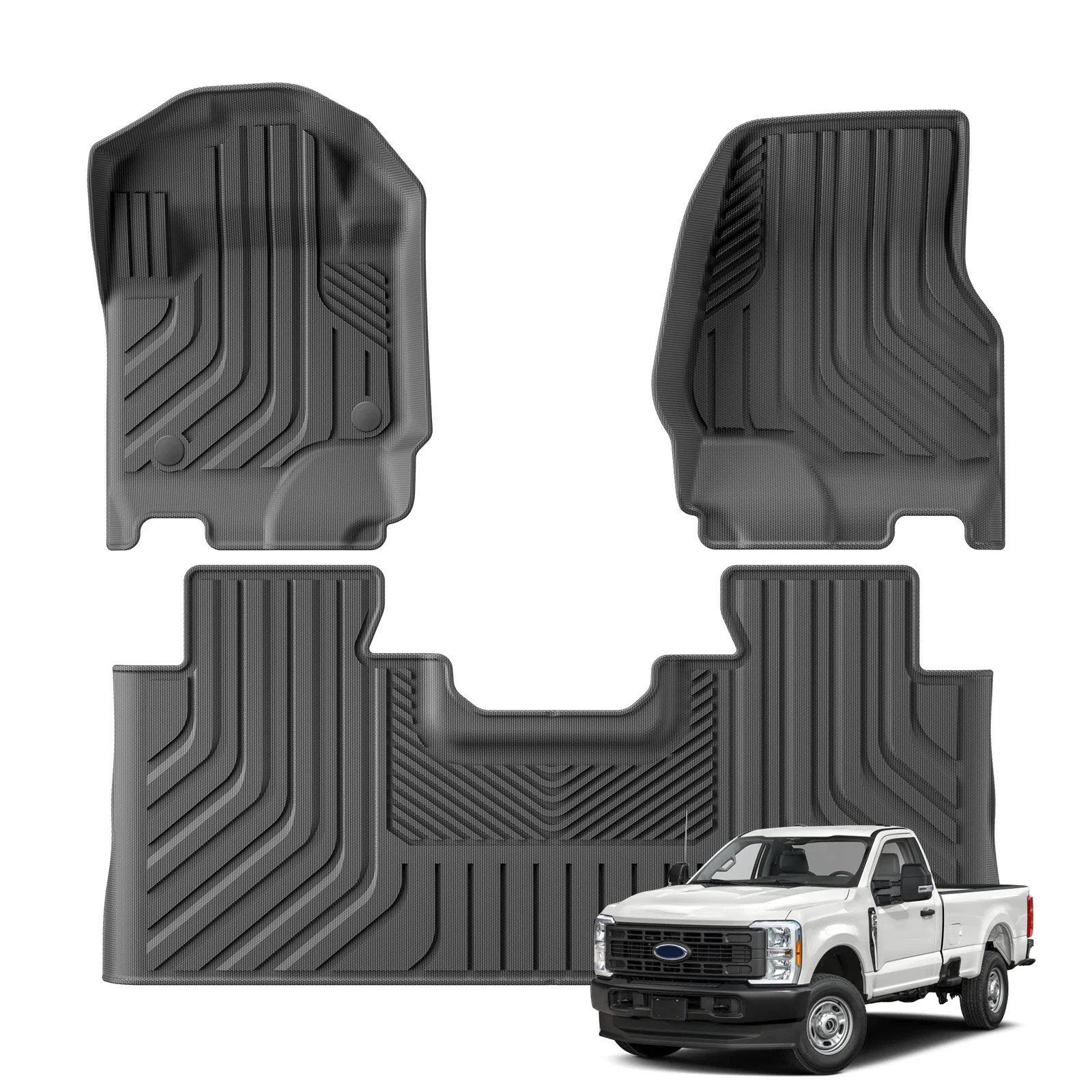 for Ford F-250 F-350 F-450 2023 2024 TPE 3D Car Floor Mats Left Rudder All Weather Waterproof Black