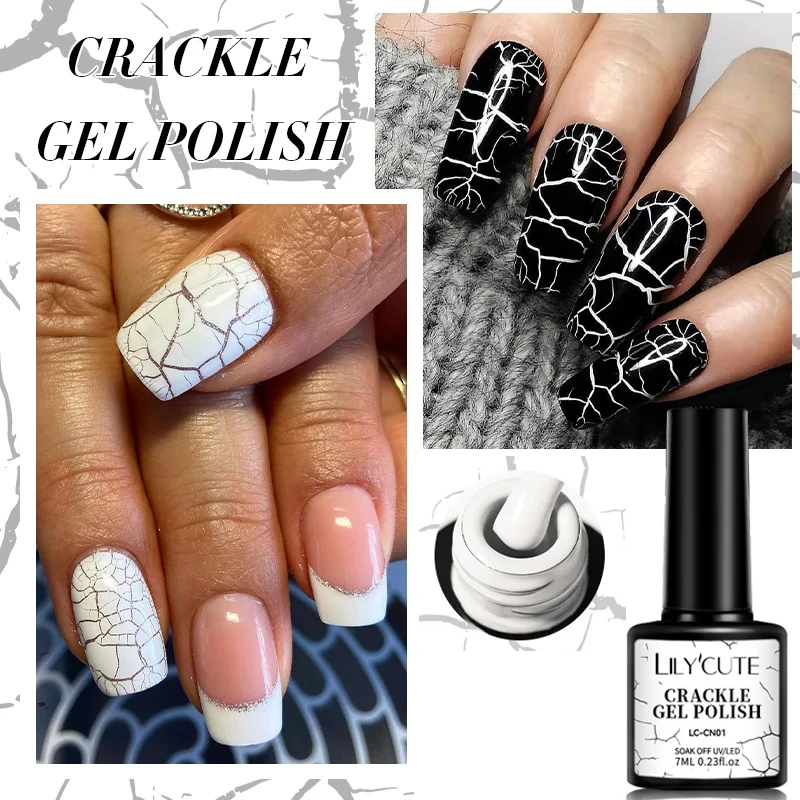 Weiß Schwarz Crackle Gel Nagellack Cracking Nail Gel Quick Dry Nail Art Lacke Hybrid Semi Permanent Soak Off Base Top Coat