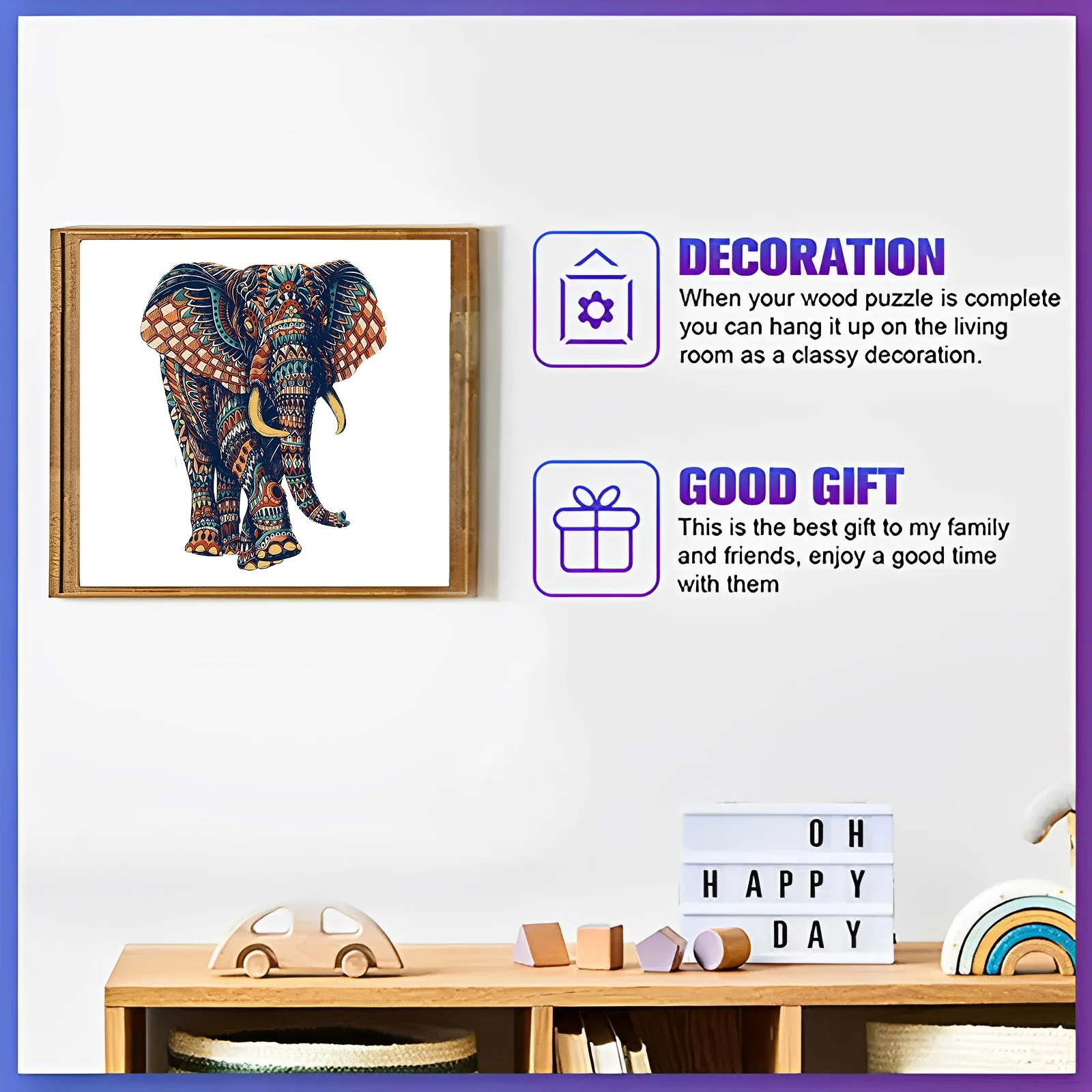 Puzzle unico in legno con elefante, giocattoli antistress per adulti, forme di animali irregolari, regalo di compleanno per le vacanze