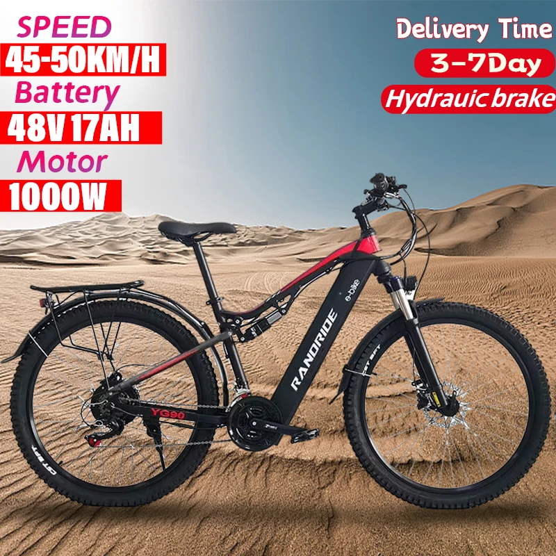 EU Spot Fast Delivery RANDRIDE YG90 Electric Bicycle 1000W 48V17AH Hydraulic Brake Electric Bicycle with Full Suspension 21