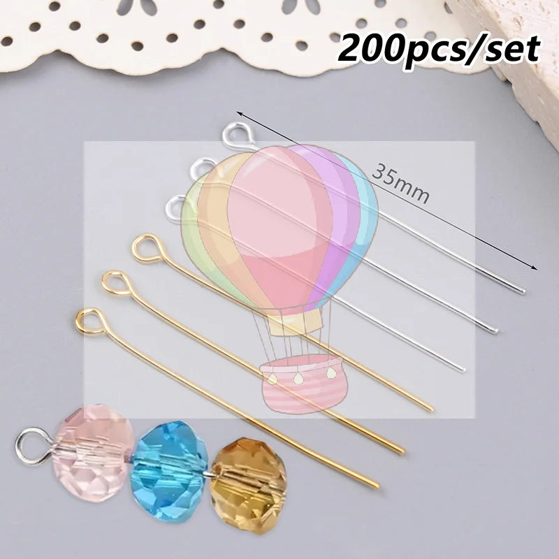 

200Pcs 35mm Mini Metal Wire Eyepins Beading Small Open Eye Head Pins Needles For DIY Craft Earrings Jewelry Accessories