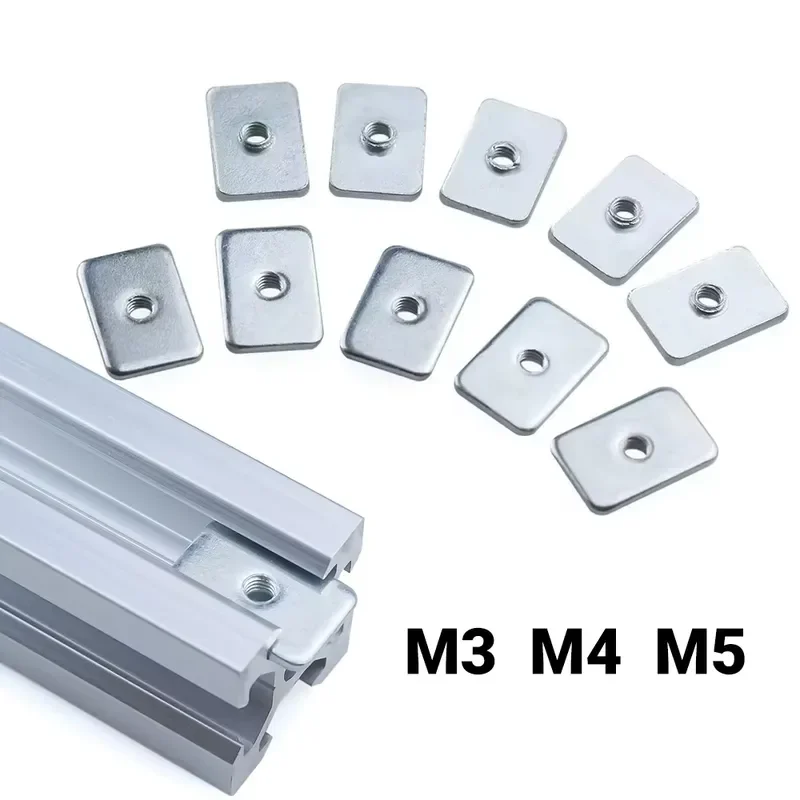 50Pcs M3 M4 M5 T Nuts Zinc Plated Tee Nuts Flat Spacer for V-Slot T-Slot Aluminum Extrusion Profile Rails 3D Printer Parts