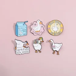 Cute Funny Goose Enamel Pins Cartoon Animal Flower Brooches Jacket Clothing Backpack Badge Accessories Jewelry Gift Wholesale