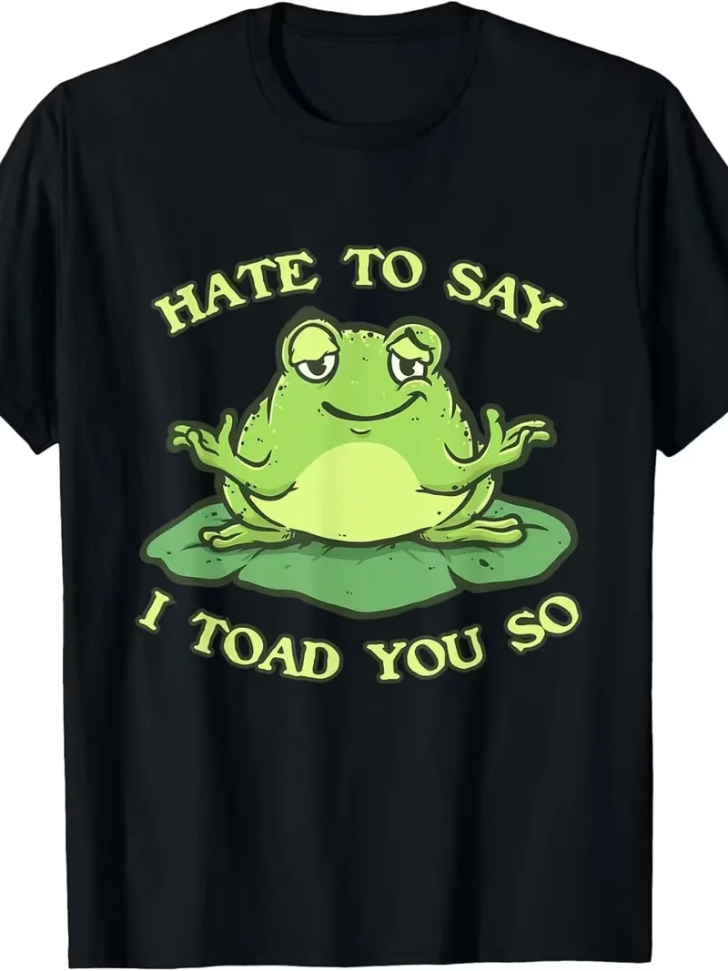 Funny Frog T-Shirt for Men & Women Smiling Green Frog & Poison Dart Design,Crewneck Retro Graphic Tee, Casual Regular Fit Black