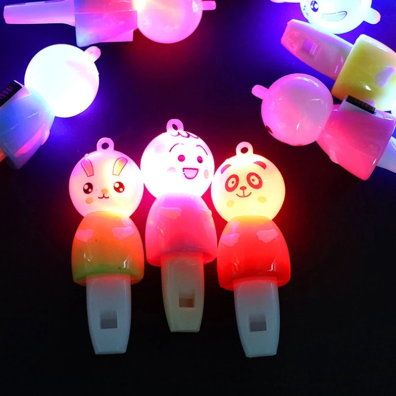 10Pcs Kids Novelty Cute Glowing Animal Whistle Cheerleading Toy Cartoon Rabbit Panda Doll Style Whistle Noise Maker Party Favors