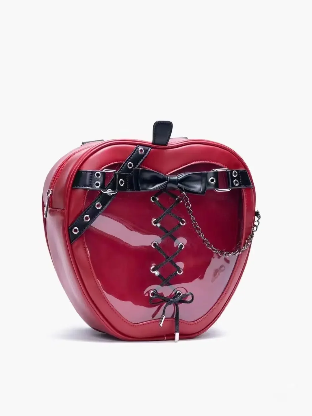 MBTI Design Apple Women Backpack Gothic Jk Girls Fashion High Street Female Backpack Red Punk Pu Leather Casual Aesthetic Bags