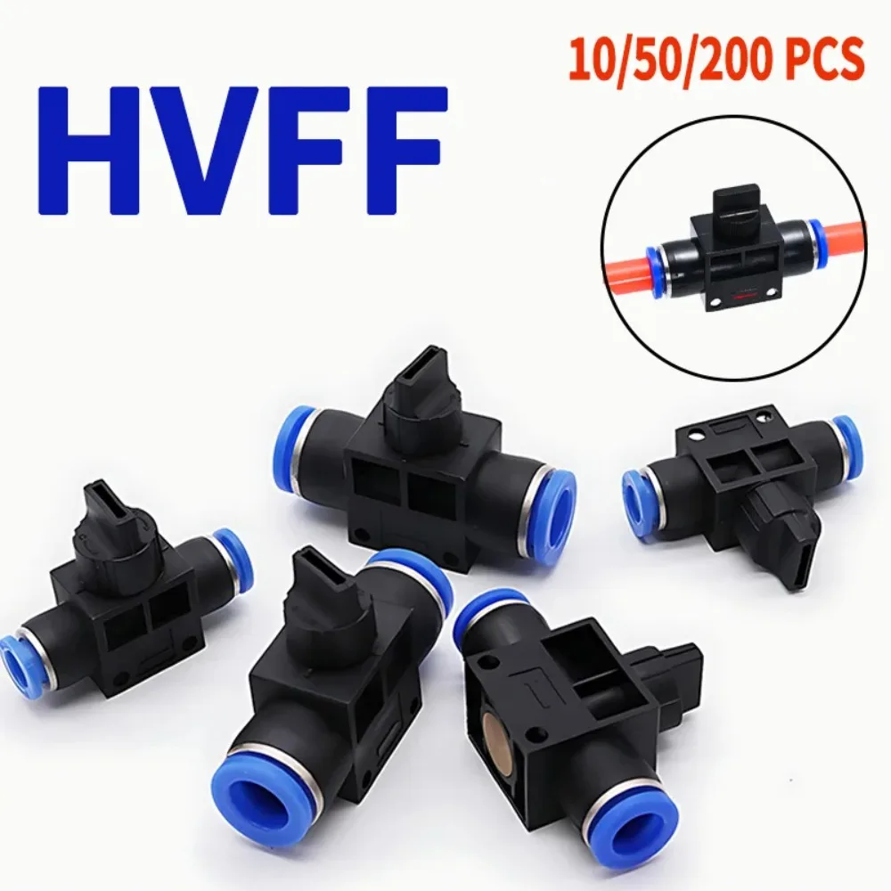 10/50PCS HVFF Air Hand Valve 4mm 6mm 8mm 10mm 12mm, Pneumatic Quick Joint Connector with Manual Turn Switch Plastic Controller