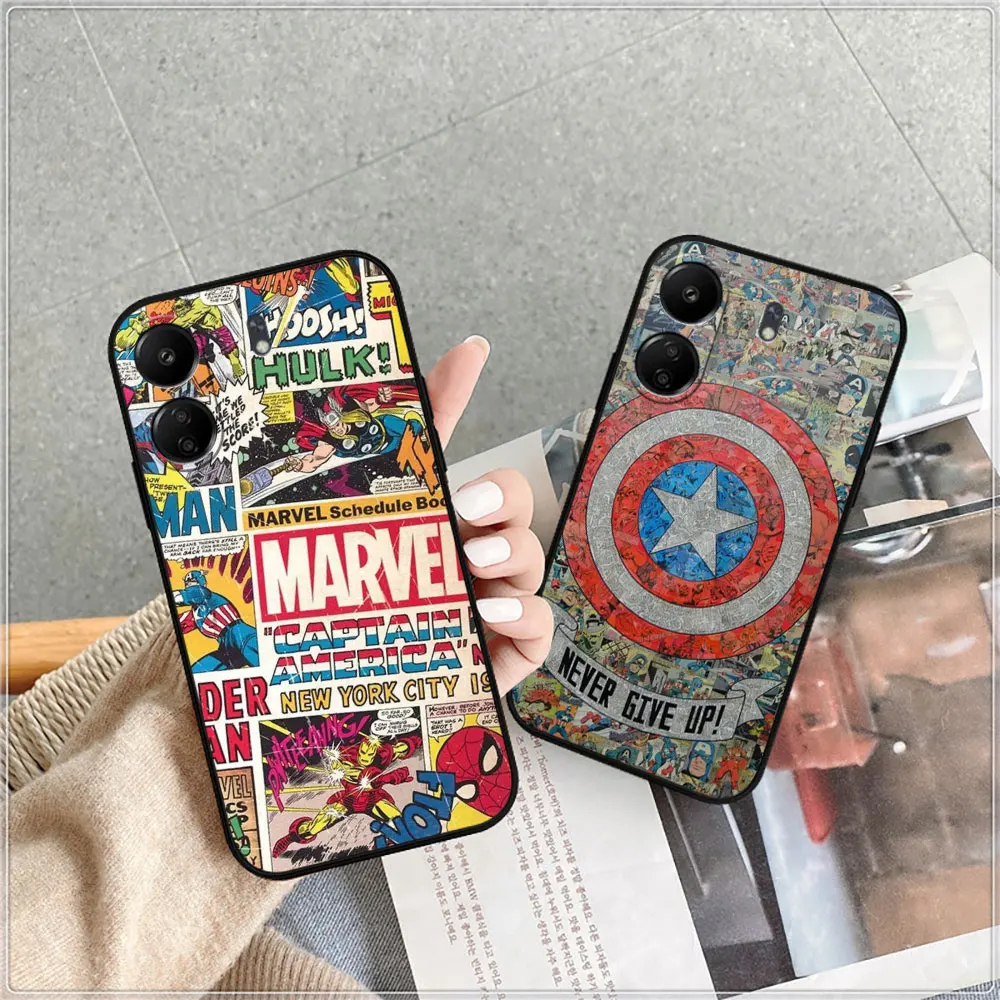 Marvel Comics Avengers Heros Logo Case For Redmi 14C 13C 12 12C 10 10C 9 9A 9C 8 8A 7A A2Plus A1 K60 K40 Ultra Pro Black Cover